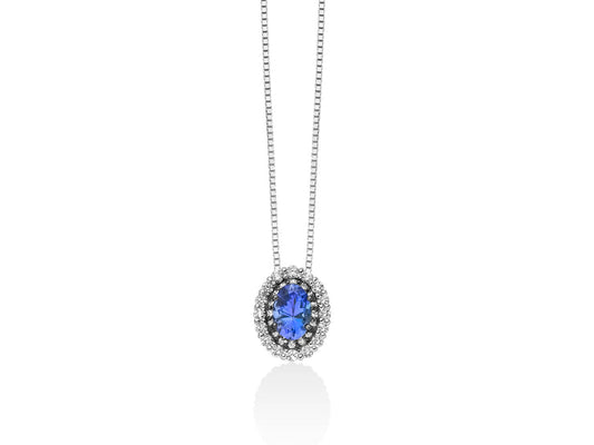 Collana Miluna in oro bianco 18kt con tanzanite ovale blu-viola e contorno di diamanti brillanti.