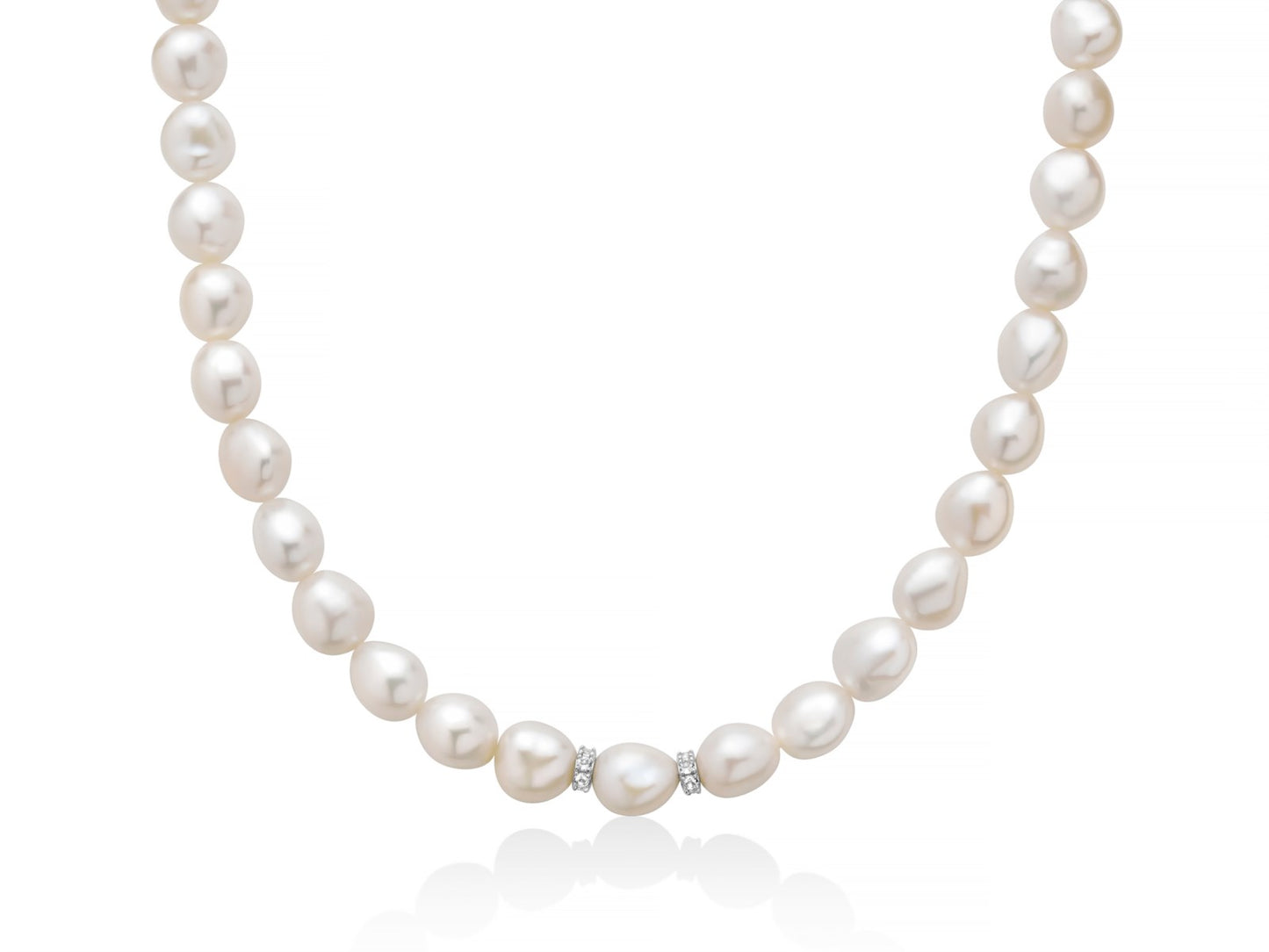 Collana Miluna girocollo di perle bianche coltivate con chiusura artistica a rosone in argento 925.