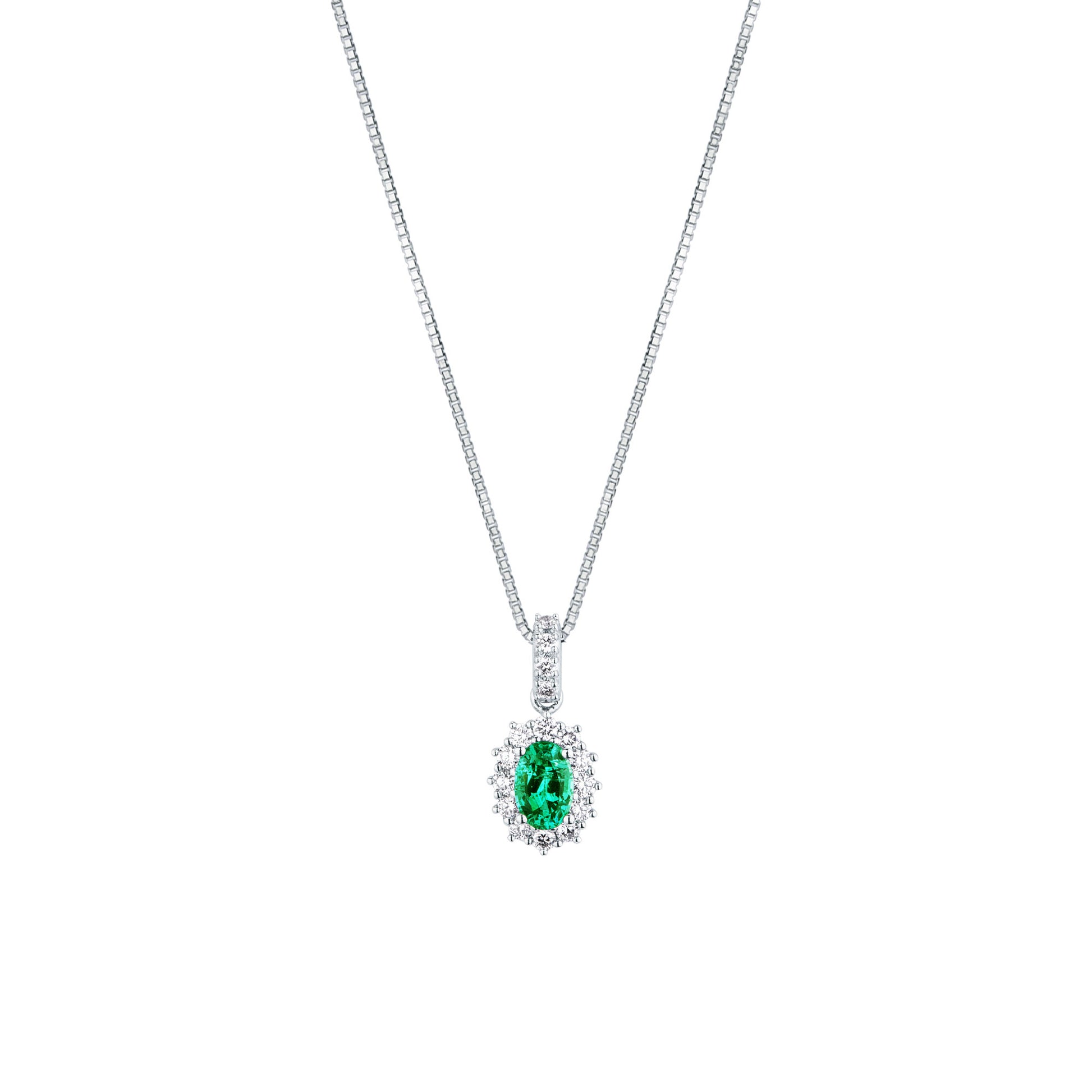 Collana Mirco Visconti in Oro Bianco 18kt con Smeraldo Zambiano e Diamanti (Z684/B10S)