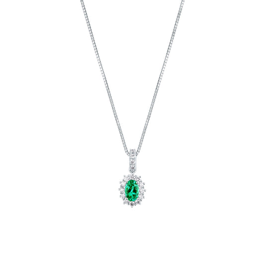 Collana Mirco Visconti in Oro Bianco 18kt con Smeraldo Zambiano e Diamanti (Z684/B10S)