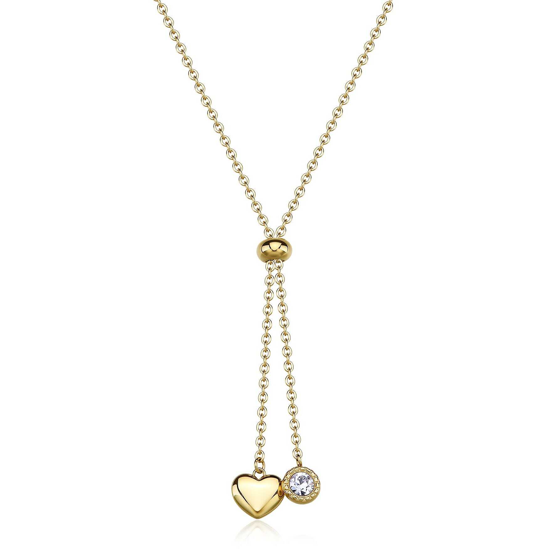 Collana Sagapò Donna AURORA - Collana a Y in Acciaio 316L PVD Oro 14K con Cuore e Cristallo - Codice: SAR61