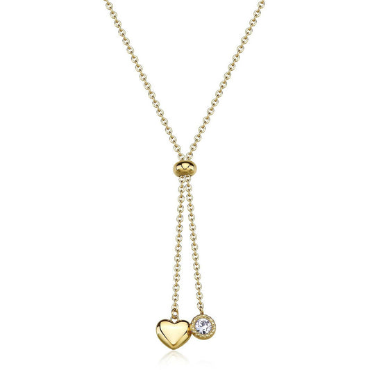 Collana Sagapò Donna AURORA - Collana a Y in Acciaio 316L PVD Oro 14K con Cuore e Cristallo - Codice: SAR61
