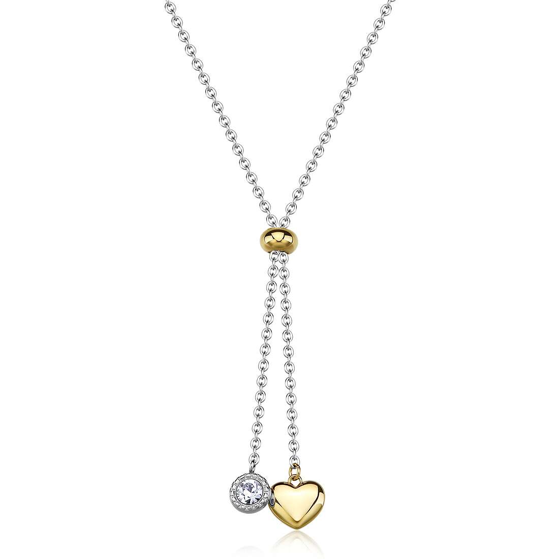 Collana Sagapò Donna AURORA - Collana a Y in Acciaio 316L PVD Oro con Cuore e Cristalli - Codice: SAR60