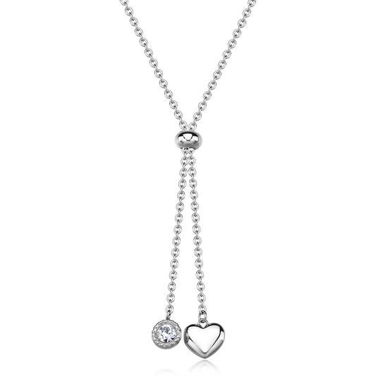 Collana Sagapò Donna AURORA - Collana a Y in Acciaio 316L con Cuore e Cristallo - Codice: SAR59