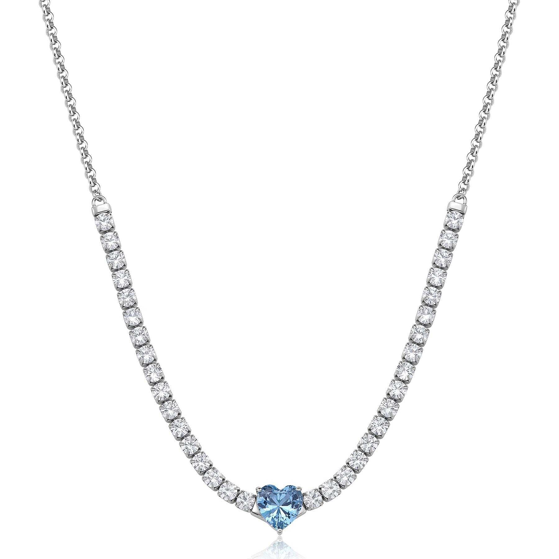 Collana Sagapò Donna DAZZLY - Girocollo con Cuore Acquamarina e Cristalli in Acciaio 316L - Codice: SDZ148