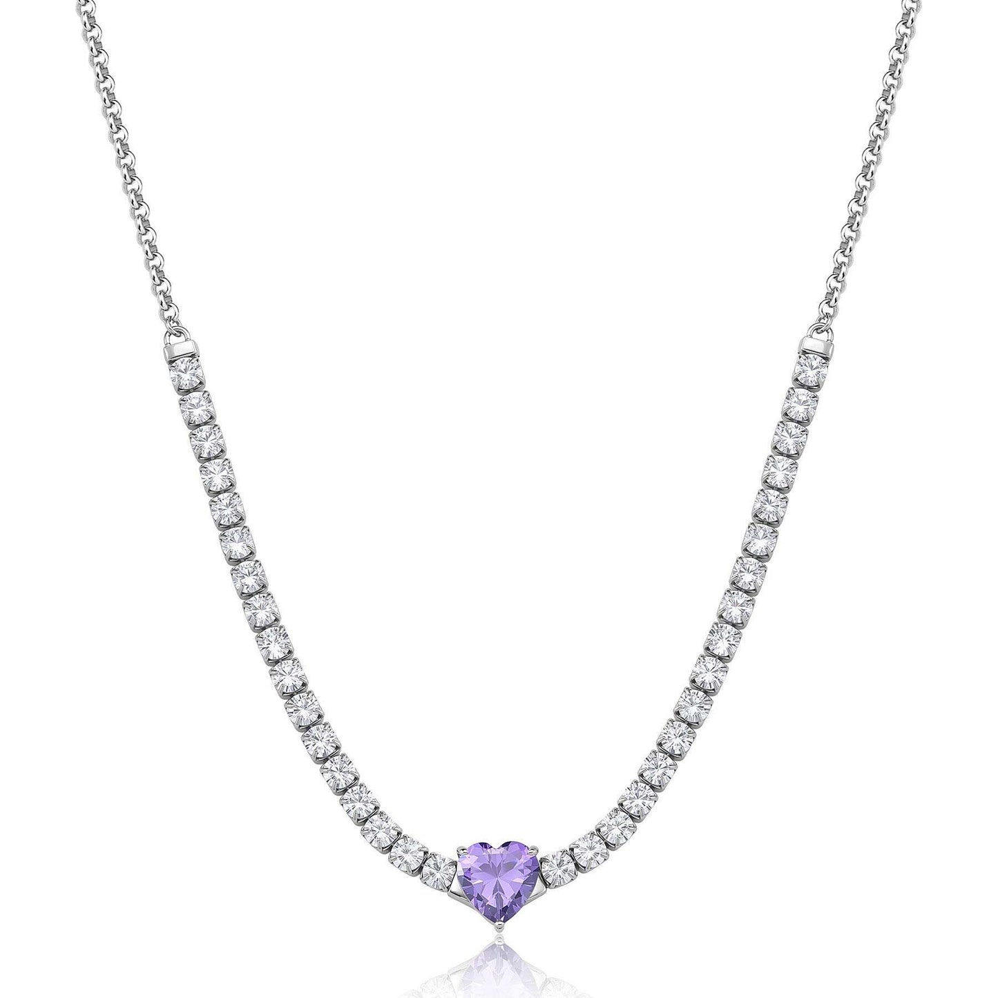 Collana Sagapò Donna DAZZLY - Girocollo con Cuore Ametista e Zirconi in Acciaio 316L - Codice: SDZ149