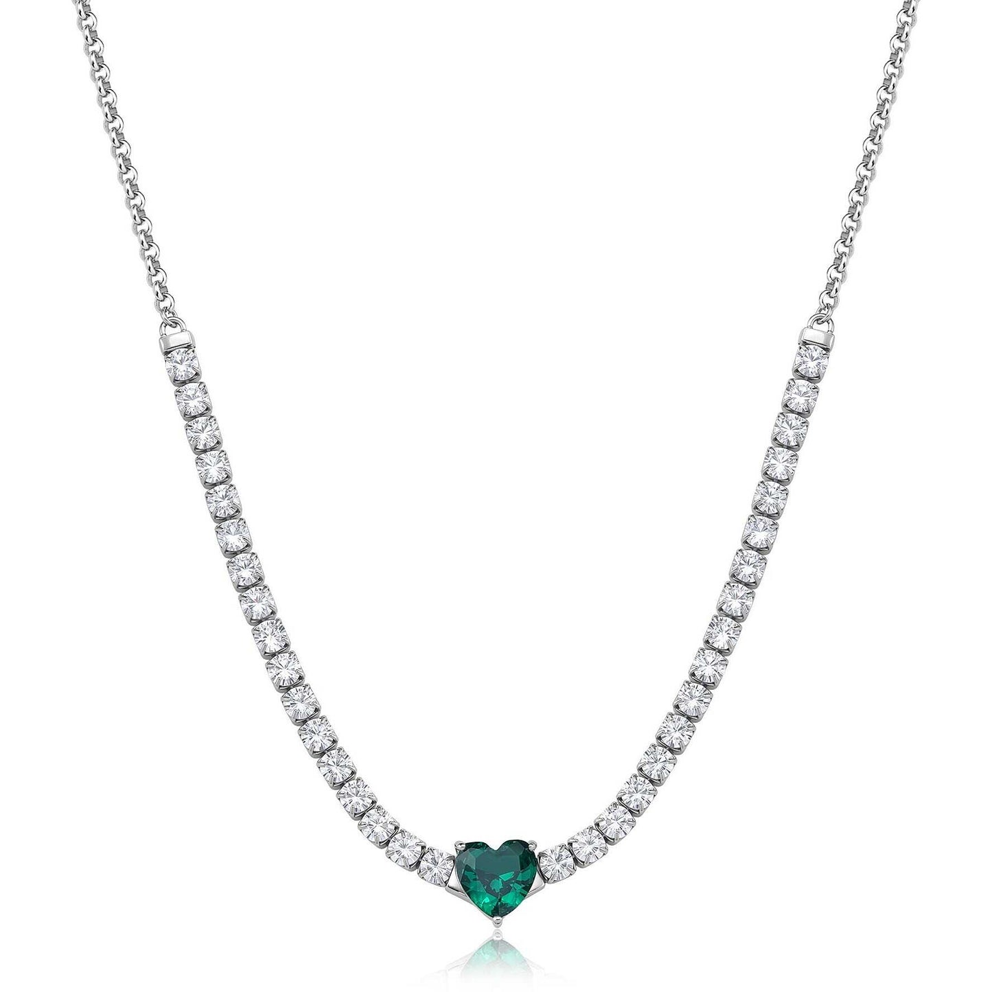 Collana Sagapò Donna DAZZLY - Girocollo con Cuore Smeraldo e Cristalli in Acciaio 316L - Codice: SDZ150