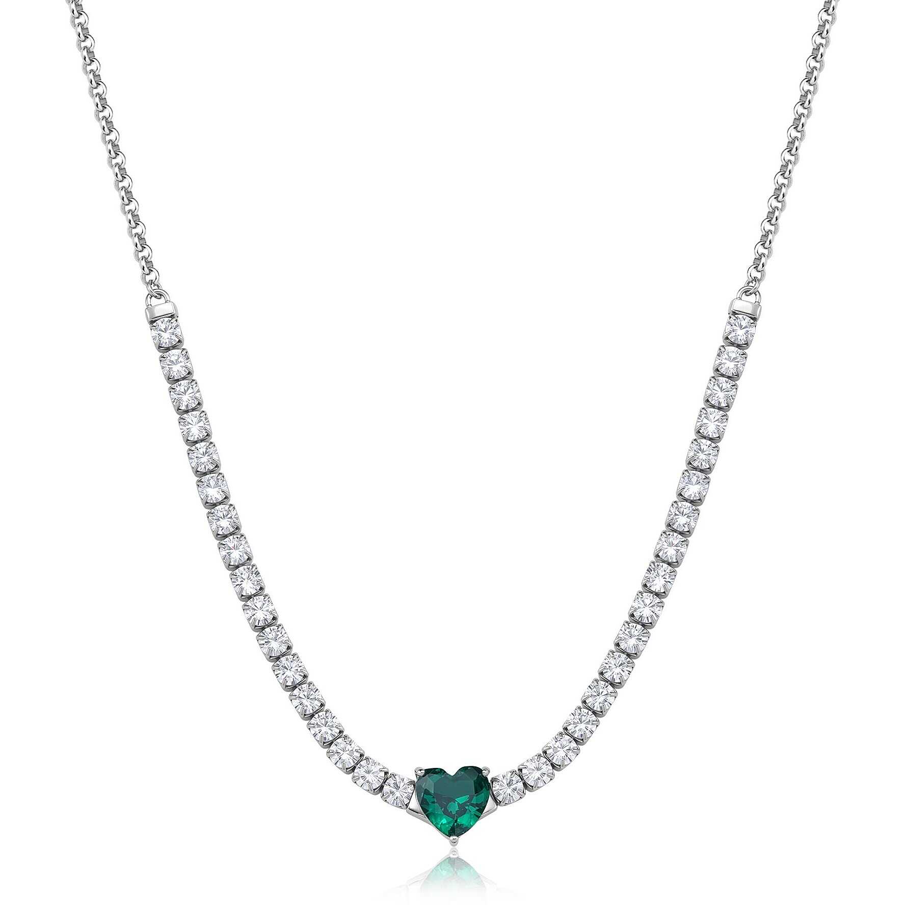 Collana Sagapò Donna DAZZLY - Girocollo con Cuore Smeraldo e Cristalli in Acciaio 316L - Codice: SDZ150