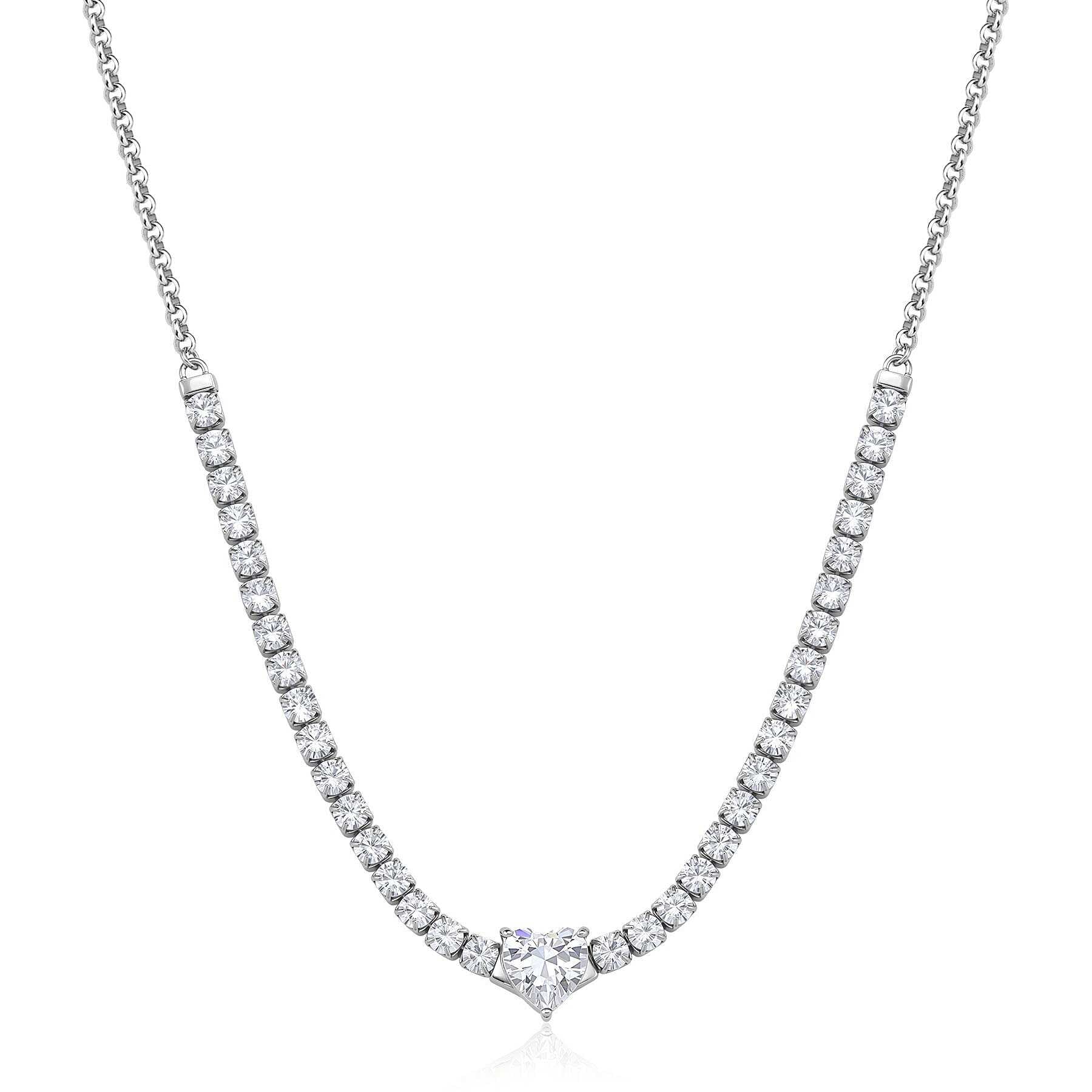 Collana Sagapò Donna DAZZLY - Girocollo con Cuore e Cristalli in Acciaio 316L - Codice: SDZ147