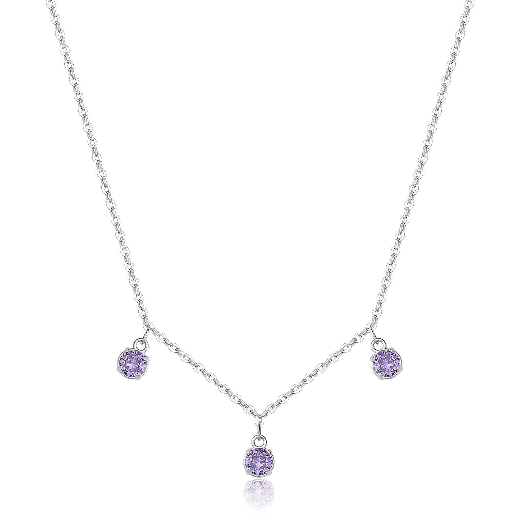 Collana Sagapò Donna DAZZLY - Girocollo con Zirconi Ametista Pendenti in Acciaio 316L - Codice: SDZ142