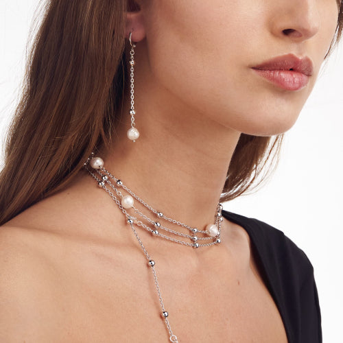 Collana Unoaerre Lunga Argentata con Perle Naturali 2062