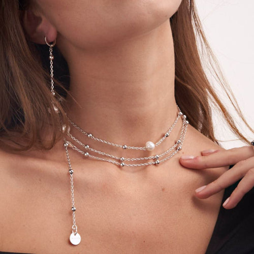 Collana Unoaerre Lunga Argentata con Perle Naturali 2062
