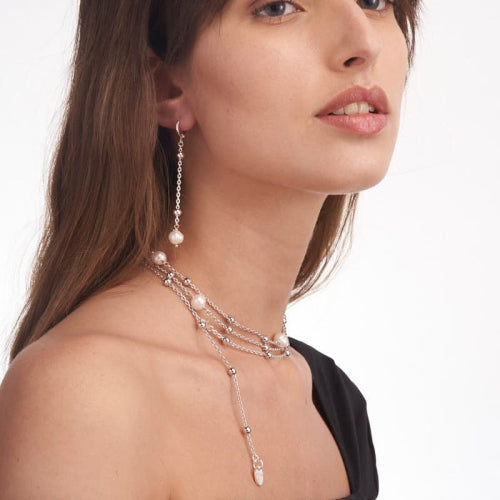 Collana Unoaerre Lunga Argentata con Perle Naturali 2062