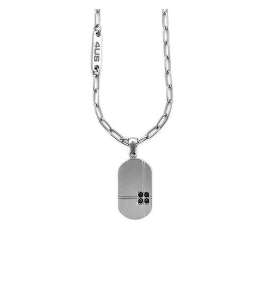 Collana Uomo 4US Cesare Paciotti - Acciaio con Targa e Zirconi Neri 4UCL7524