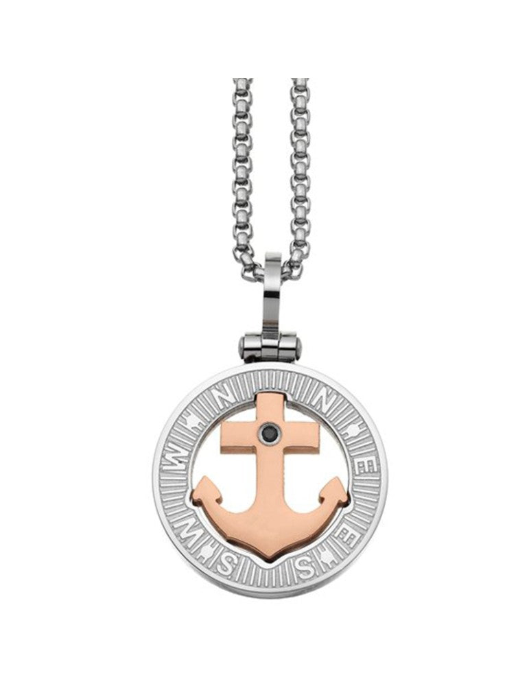 Girocollo da uomo Zancan Hi-Teck con ciondolo a forma di ancora in acciaio e finitura PVD oro rosa.