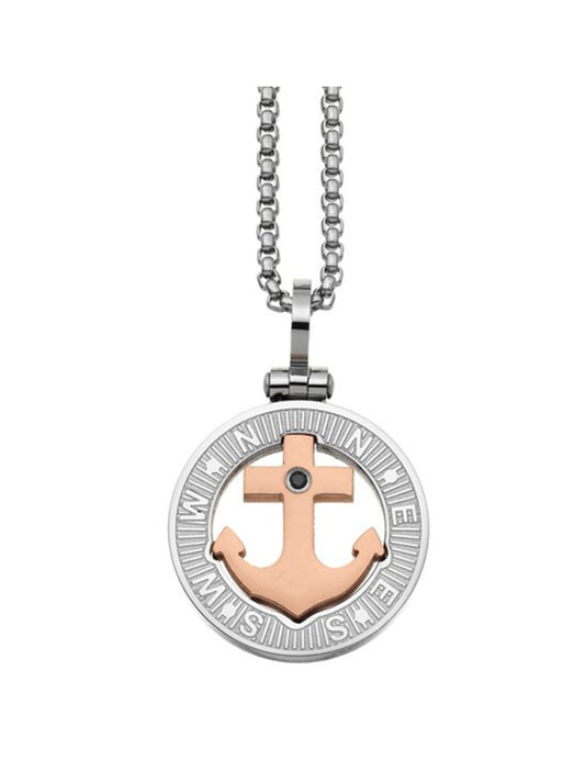 Girocollo da uomo Zancan Hi-Teck con ciondolo a forma di ancora in acciaio e finitura PVD oro rosa.