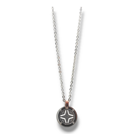 Girocollo maschile Zancan Hi-Teck con pendente cilindrico in acciaio satinato e tre viti in oro rosa 18kt.