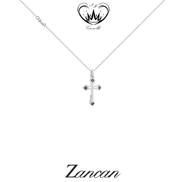 Collana maschile Zancan Insignia in argento 925 con croce e spinelli neri incastonati.