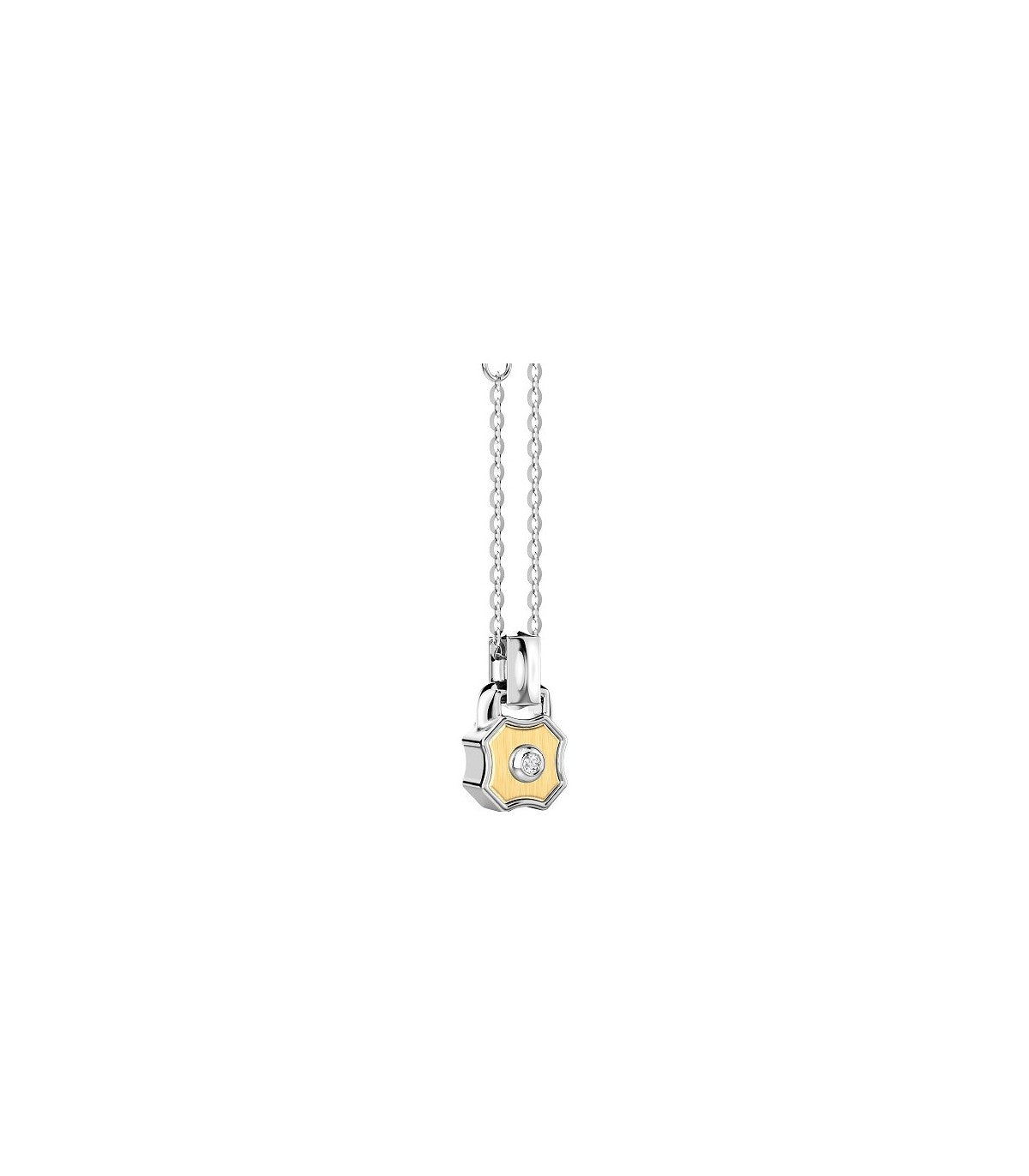 Girocollo da uomo Zancan Insignia in argento 925 con pendente decorato da una fascia in oro giallo 18kt e uno zircone bianco.