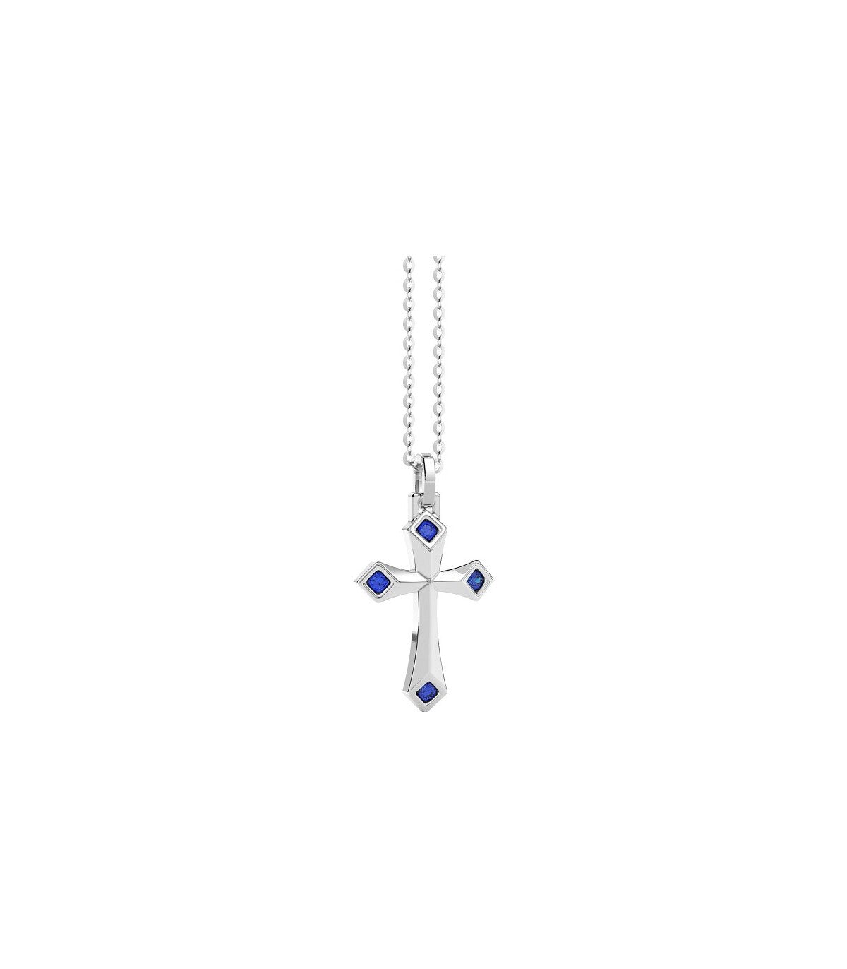 Collana Zancan Insignia in argento 925 con croce e spinelli blu.