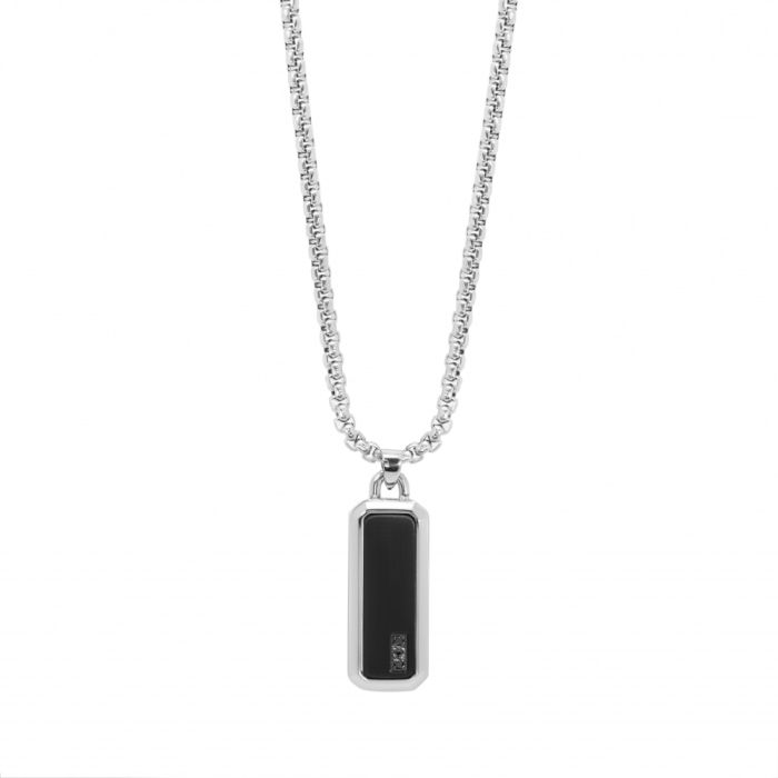 Collana da uomo ChiMiAma in acciaio 316L con piastra centrale satinata e dettagli con viti a vista - Alfano Gioielli
