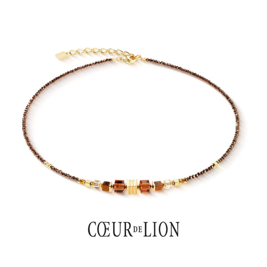 Collana girocollo Coeur de Lion GeoCUBE® in acciaio con cubi arancio, giallo e cristalli luminosi - Alfano Gioielli