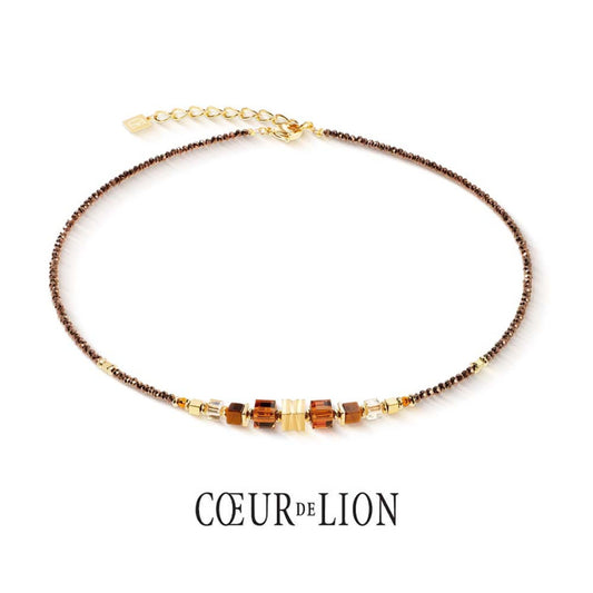 Collana girocollo Coeur de Lion GeoCUBE® in acciaio con cubi arancio, giallo e cristalli luminosi - Alfano Gioielli