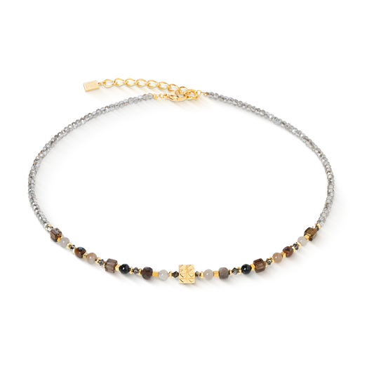 Collana girocollo Coeur de Lion GeoCUBE® in acciaio con cubi bianchi, grigio perla e cristalli trasparenti - Alfano Gioielli