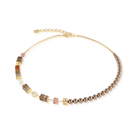 Collana girocollo Coeur de Lion GeoCUBE® in acciaio silver con cubi bianchi e cristalli trasparenti - Alfano Gioielli