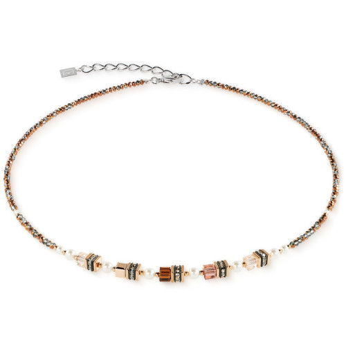Collana girocollo Coeur de Lion GeoCUBE® in acciaio silver con cubi neri e cristalli trasparenti - Alfano Gioielli