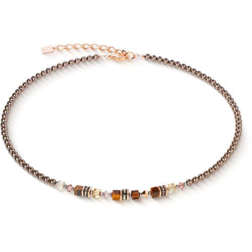 Collana girocollo Coeur de Lion GeoCUBE® in acciaio silver con cubi trasparenti in cristallo e vetro bianco - Alfano Gioielli