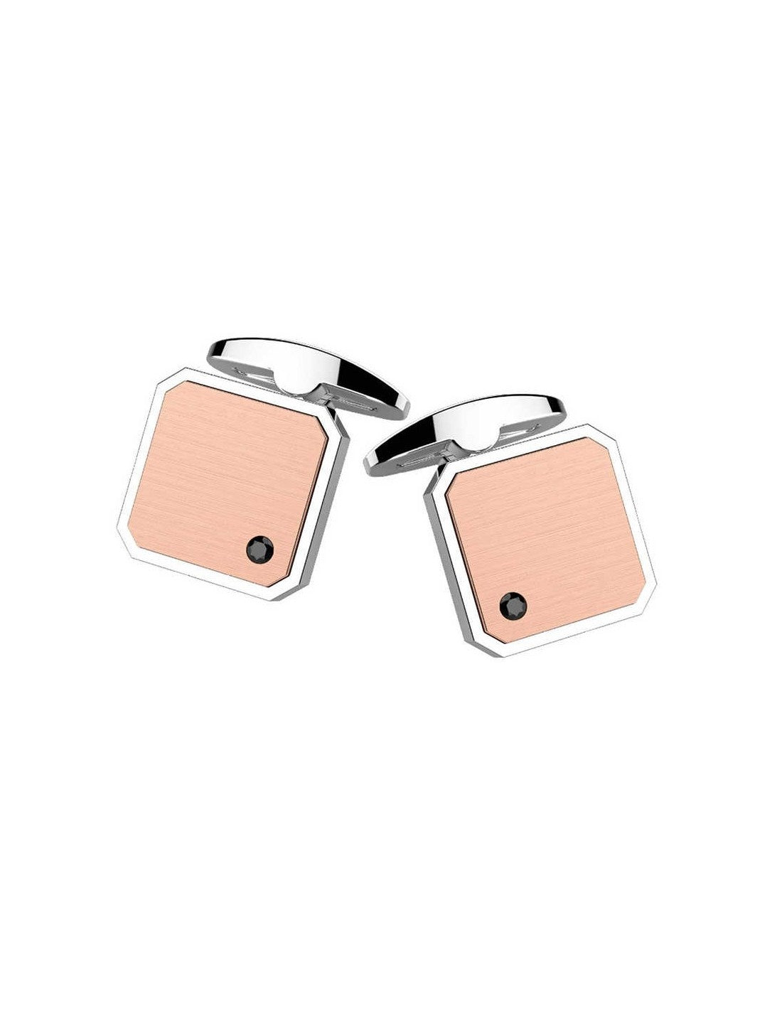 Gemelli da polso uomo Zancan in argento 925 con viti in oro rosa 18kt e spinello nero centrale.