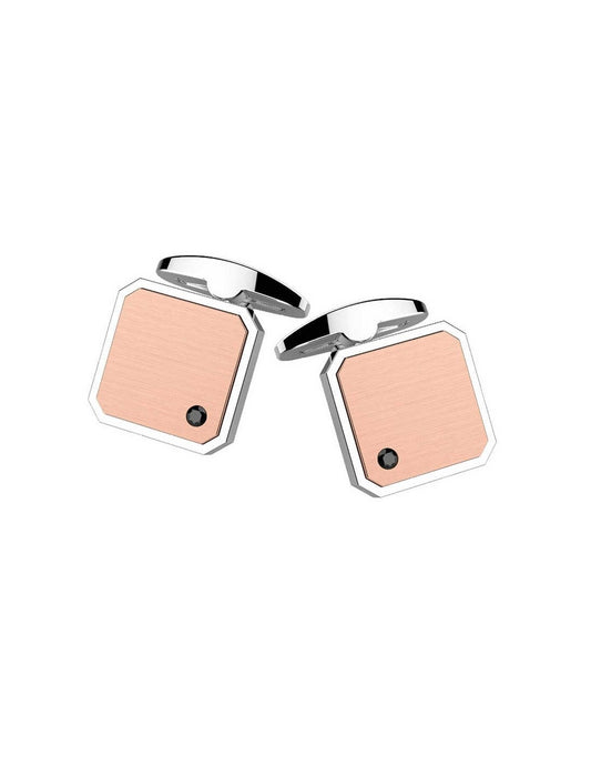 Gemelli da polso uomo Zancan in argento 925 con viti in oro rosa 18kt e spinello nero centrale.