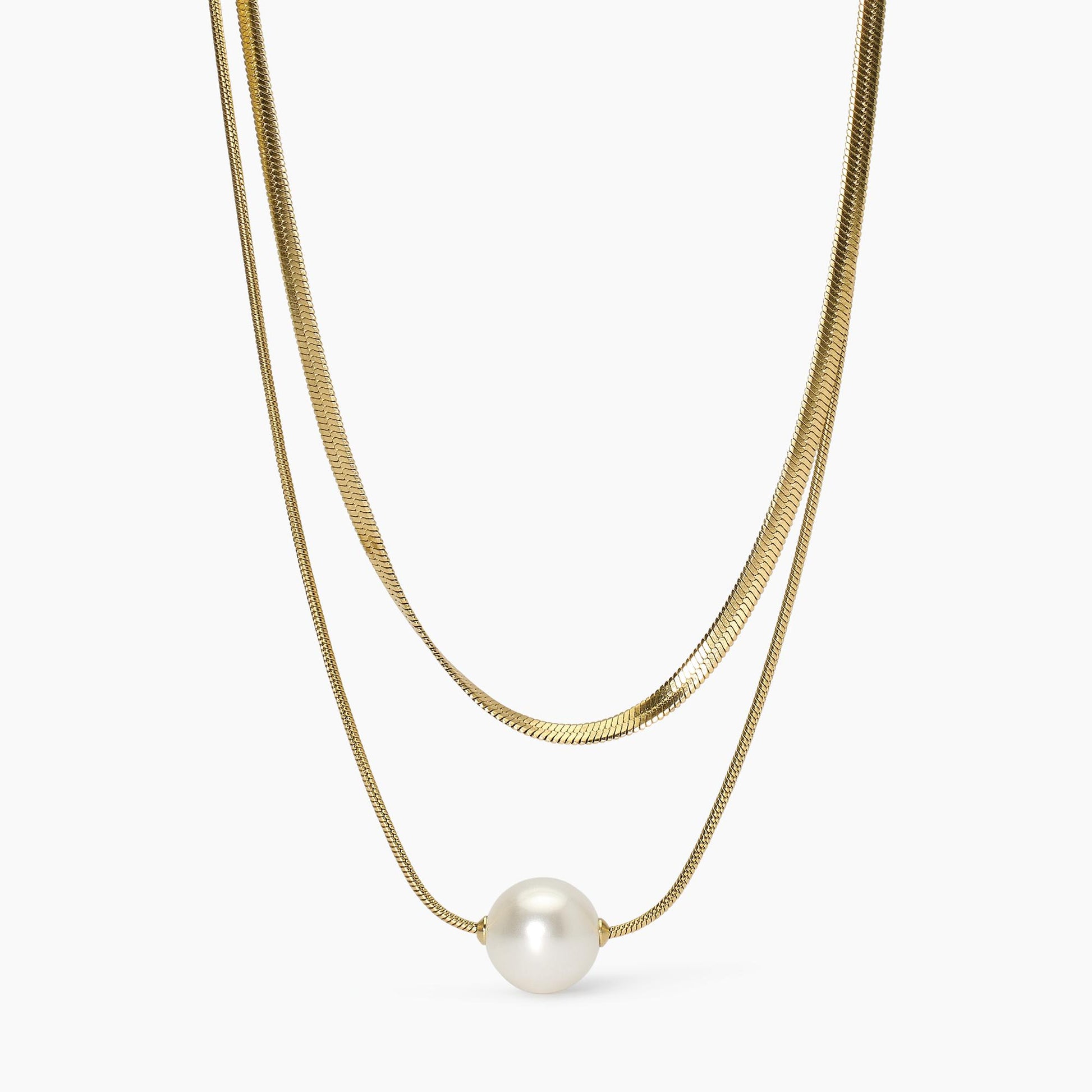 Girocollo Kidult Style 14 in Acciaio Dorato con Doppia Catena e Perla Conchiglia - 851020