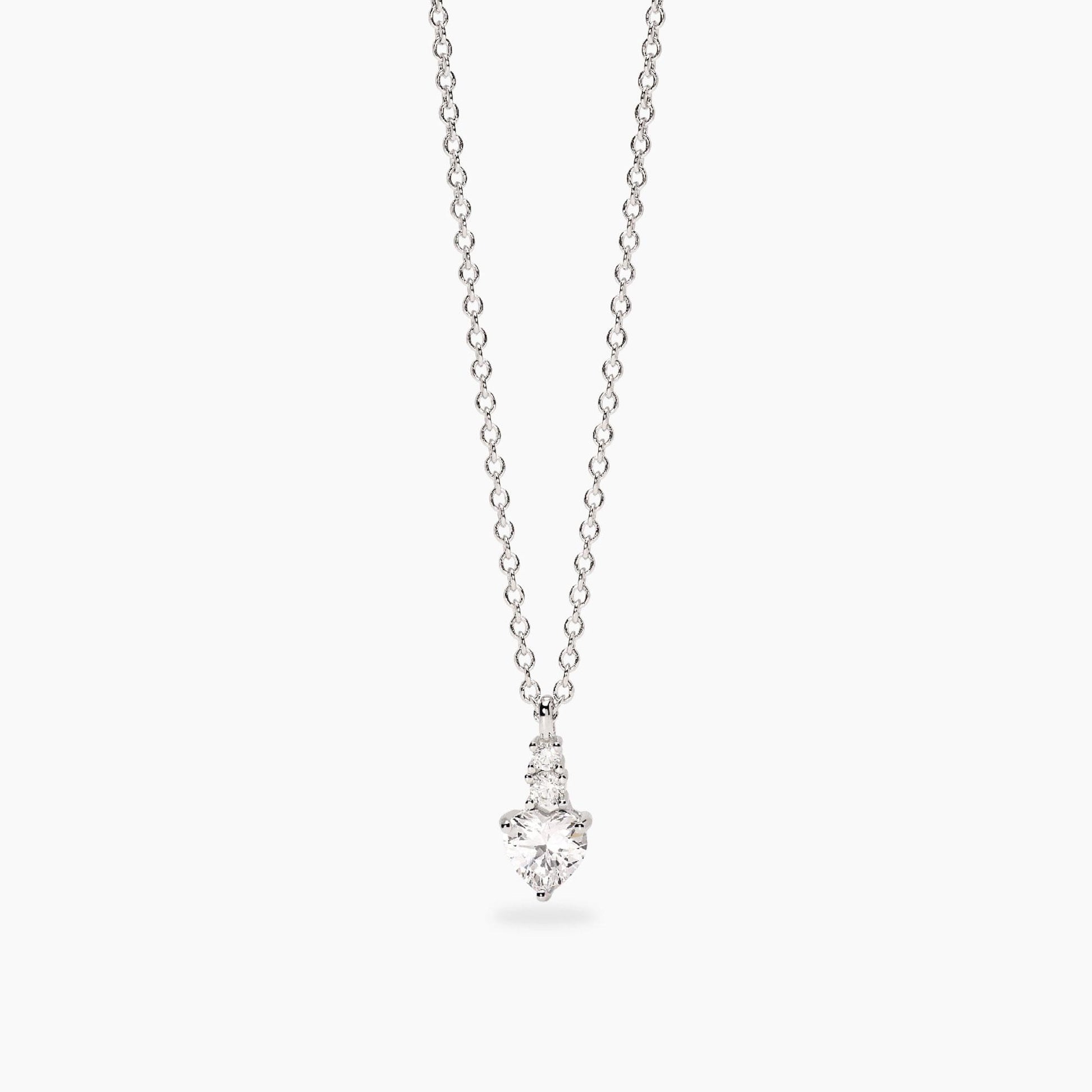 Girocollo Mabina in argento 925 con pendente a cuore in cristallo rosa e giro di zirconi bianchi.