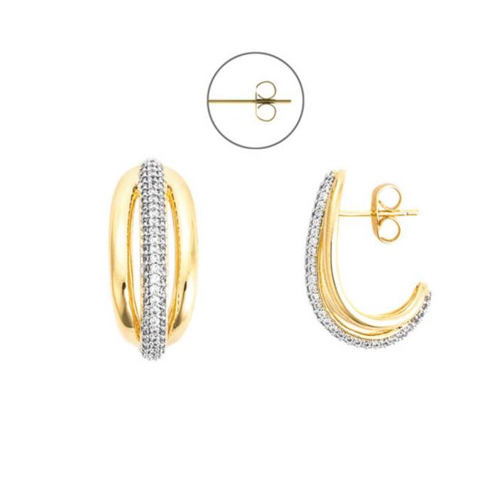 Orecchini a lobo da donna 4US Cesare Paciotti con finitura dorata, tempestati di zirconi bianchi e sagomati a forma di pugnale.