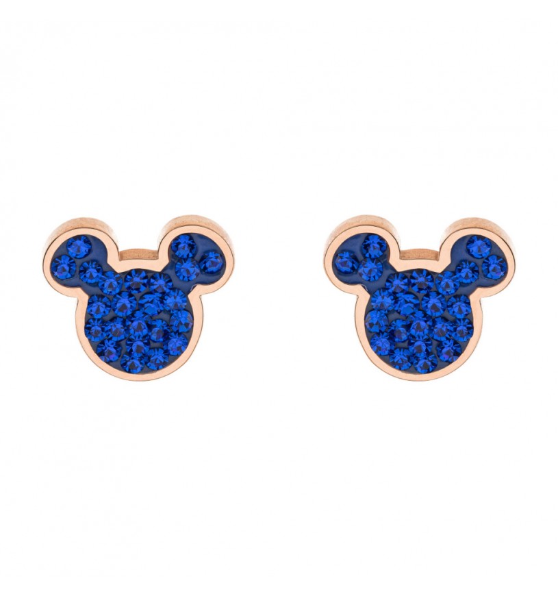 Orecchini Bambina Disney Mickey Mouse in Acciaio Rosé con Zirconi Blu - E600178PRBL-B.CS