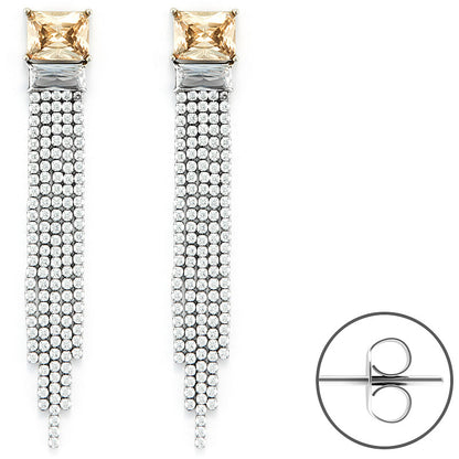 Orecchini Donna Tennis Acciaio con Cristalli Bianchi e Champagne - 4UOR6337W