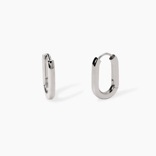 Orecchini a cerchio bombato Kidult linea Chunky in acciaio silver con pietre di agata nera - Alfano Gioielli Gioielleria Palermo.