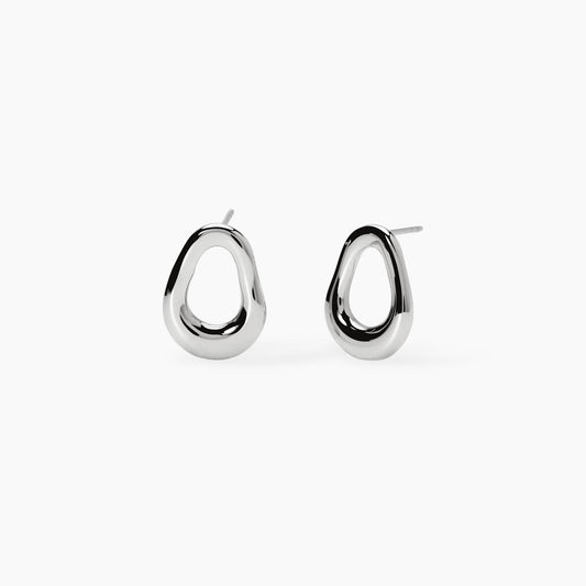 Orecchini a cerchio bombato Kidult linea Chunky in acciaio silver con pietre di agata blu naturale - Alfano Gioielli Gioielleria Palermo.