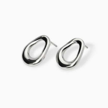 Orecchini a cerchio bombato Kidult linea Chunky in acciaio silver con pietre di agata blu naturale - Alfano Gioielli Gioielleria Palermo.