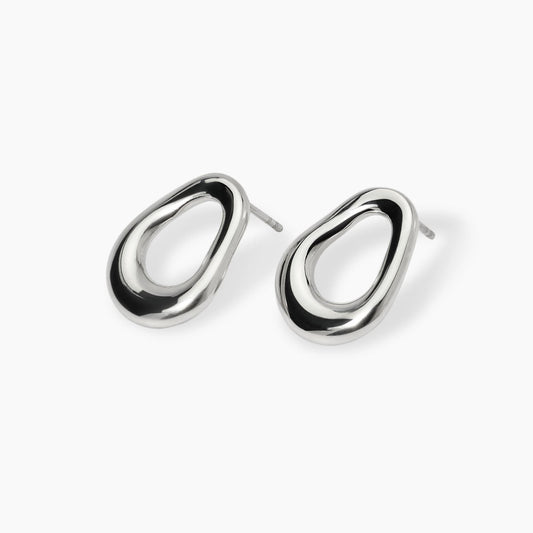 Orecchini a cerchio bombato Kidult linea Chunky in acciaio silver con pietre di agata blu naturale - Alfano Gioielli Gioielleria Palermo.