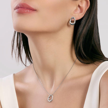 Orecchini a cerchio bombato Kidult linea Chunky in acciaio silver con pietre di agata blu naturale - Alfano Gioielli Gioielleria Palermo.