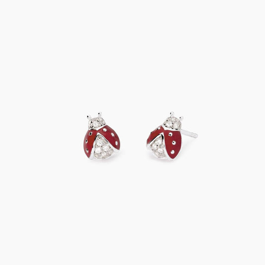 Orecchini Mabina Donna COCCINELLE - Orecchini a Lobo in Argento Rodiato a Forma di Coccinella Smaltata con Zirconi - Codice: 563781
