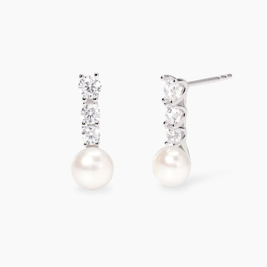 Orecchini Mabina Donna JULIETTE - Orecchini Pendenti in Argento Rodiato con Zirconi e Perle Coltivate - Codice: 563926