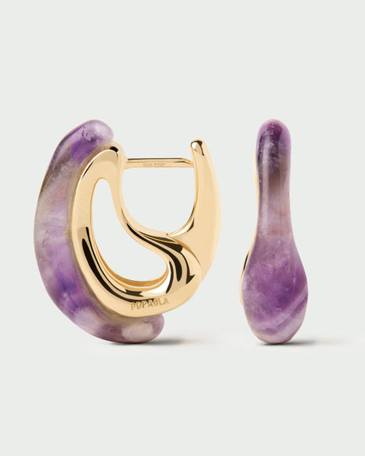 Orecchini PDPAOLA Brisa in Argento Riciclato Placcato Oro con Ametista | Cod. AR01-D50-U