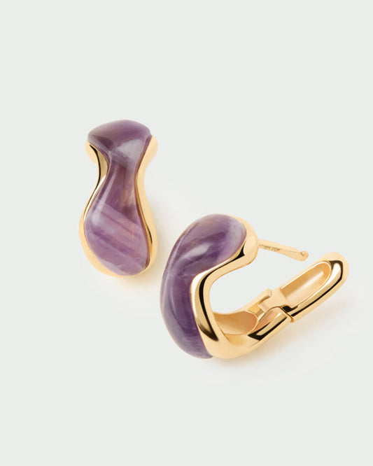 Orecchini PDPAOLA Musa in Argento Riciclato Placcato Oro con Ametista | Cod. AR01-D57-U