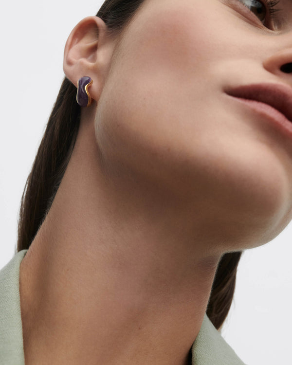 Orecchini PDPAOLA Musa in Argento Riciclato Placcato Oro con Ametista | Cod. AR01-D57-U