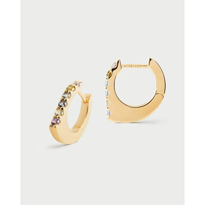 Orecchini a lobo PDPaola Oda in argento dorato 18K con design organico e zirconi multicolore incastonati - Alfano Gioielli Gioielleria Palermo.