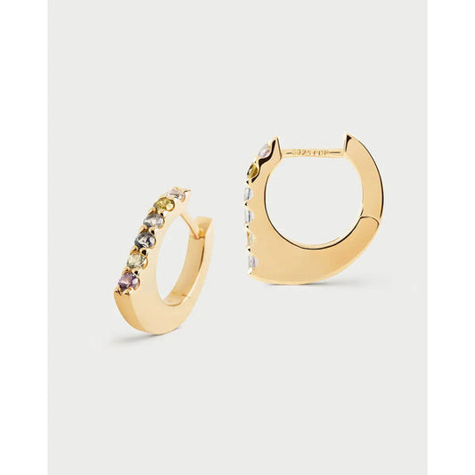Orecchini a lobo PDPaola Oda in argento dorato 18K con design organico e zirconi multicolore incastonati - Alfano Gioielli Gioielleria Palermo.